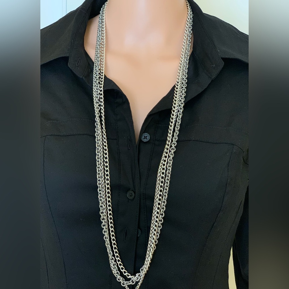 David Yurman 925 Sterling Silver Triple Strand Multi-Link Chain Necklace